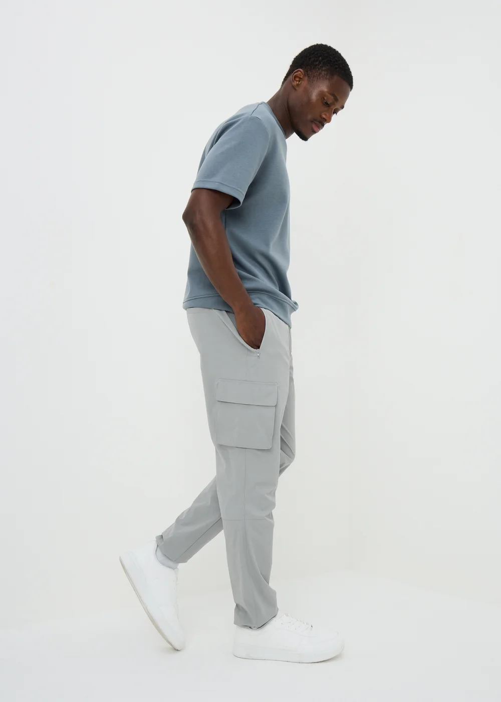 Light Grey Cuffed Cargo Trousers - S Image 1