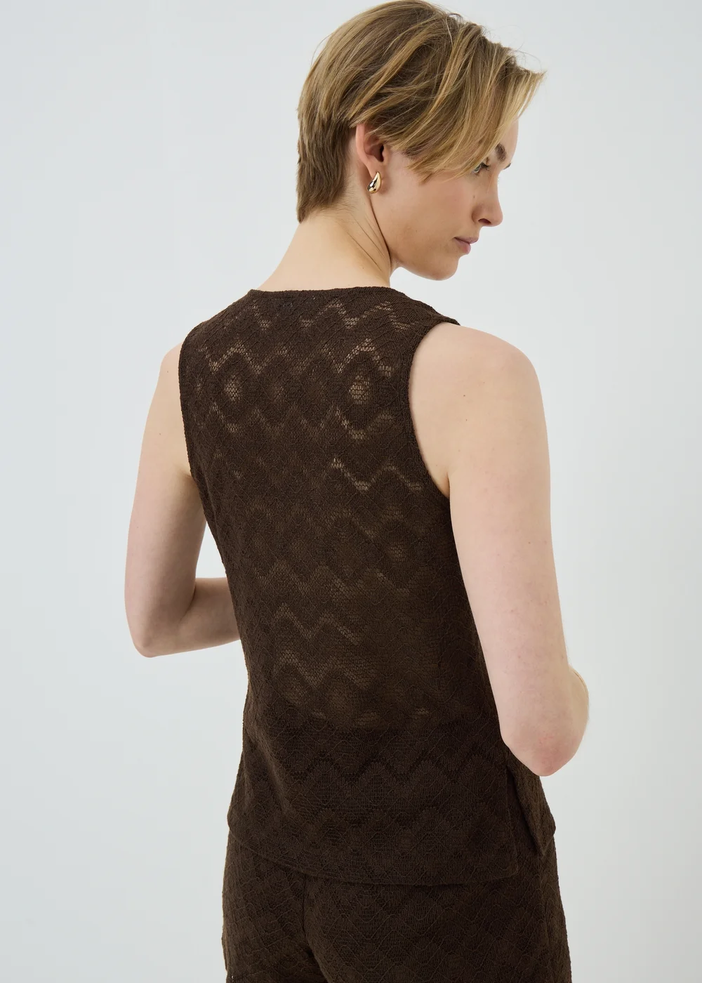 Chocolate Brown Zig Zag Co Ord Waistcoat Top - S Image 2