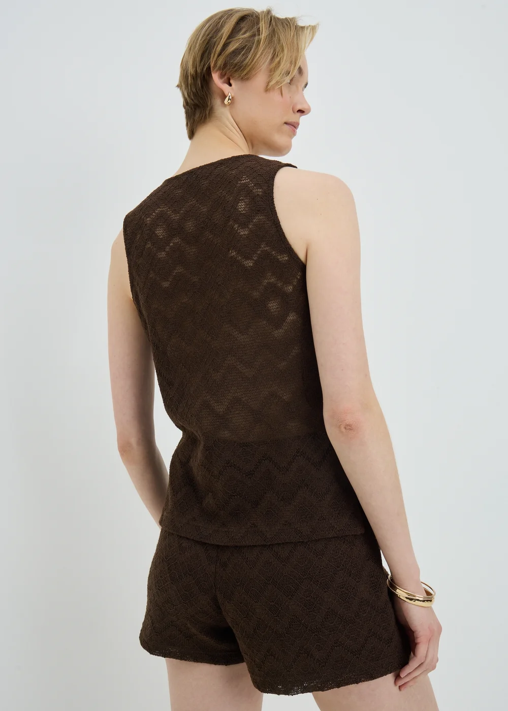 Chocolate Brown Zig Zag Co Ord Shorts - L Image 2