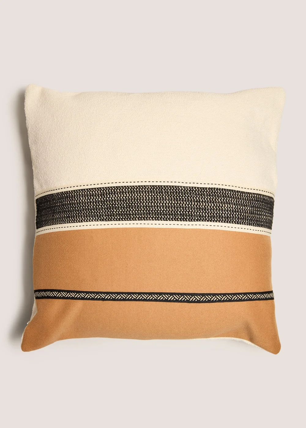 Monochrome Tan Stitched Cushion Image 1