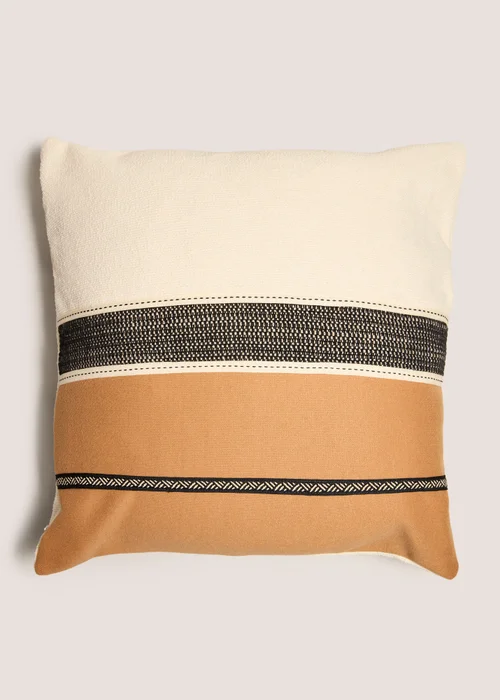 Monochrome Tan Stitched Cushion Image 1