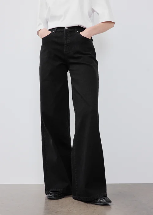 Black Stretch Wide Leg Jeans - 24/L29 Image 4