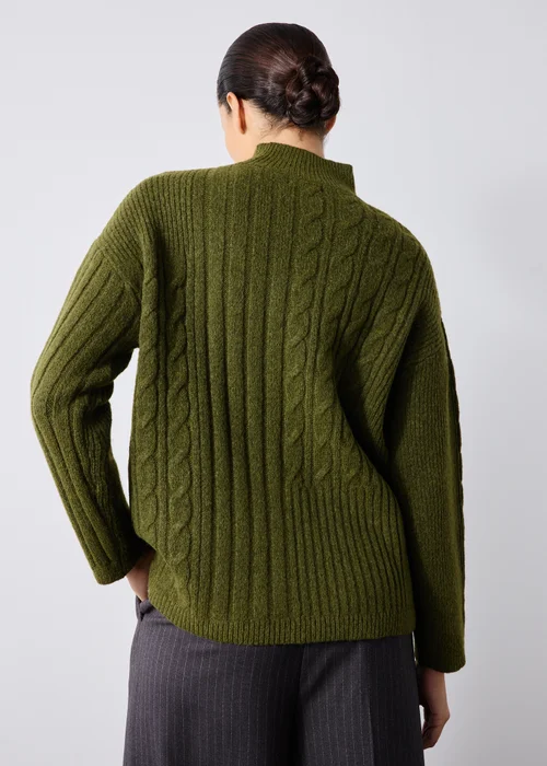Khaki High Neck Cable Knit Jumper - XS Image 2