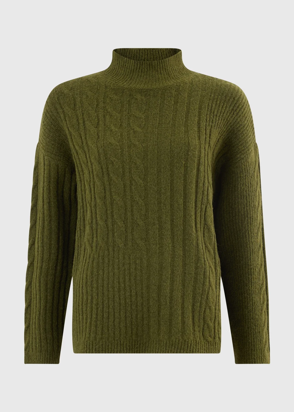 Khaki High Neck Cable Knit Jumper - XS Image 3