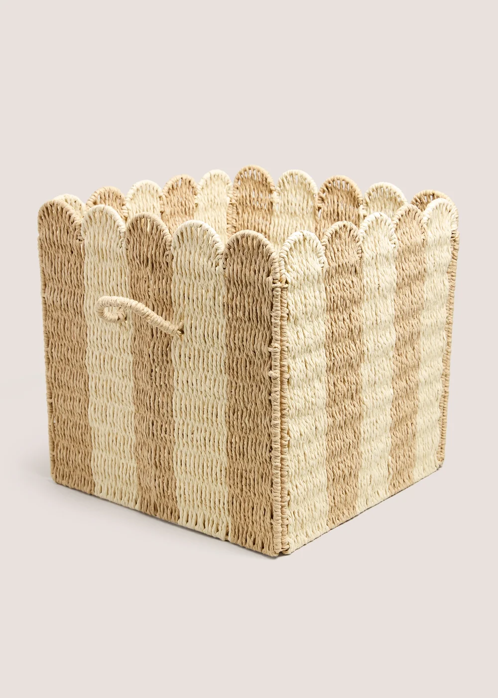 Natural Stripe Scalloped Foldable Basket Image 1