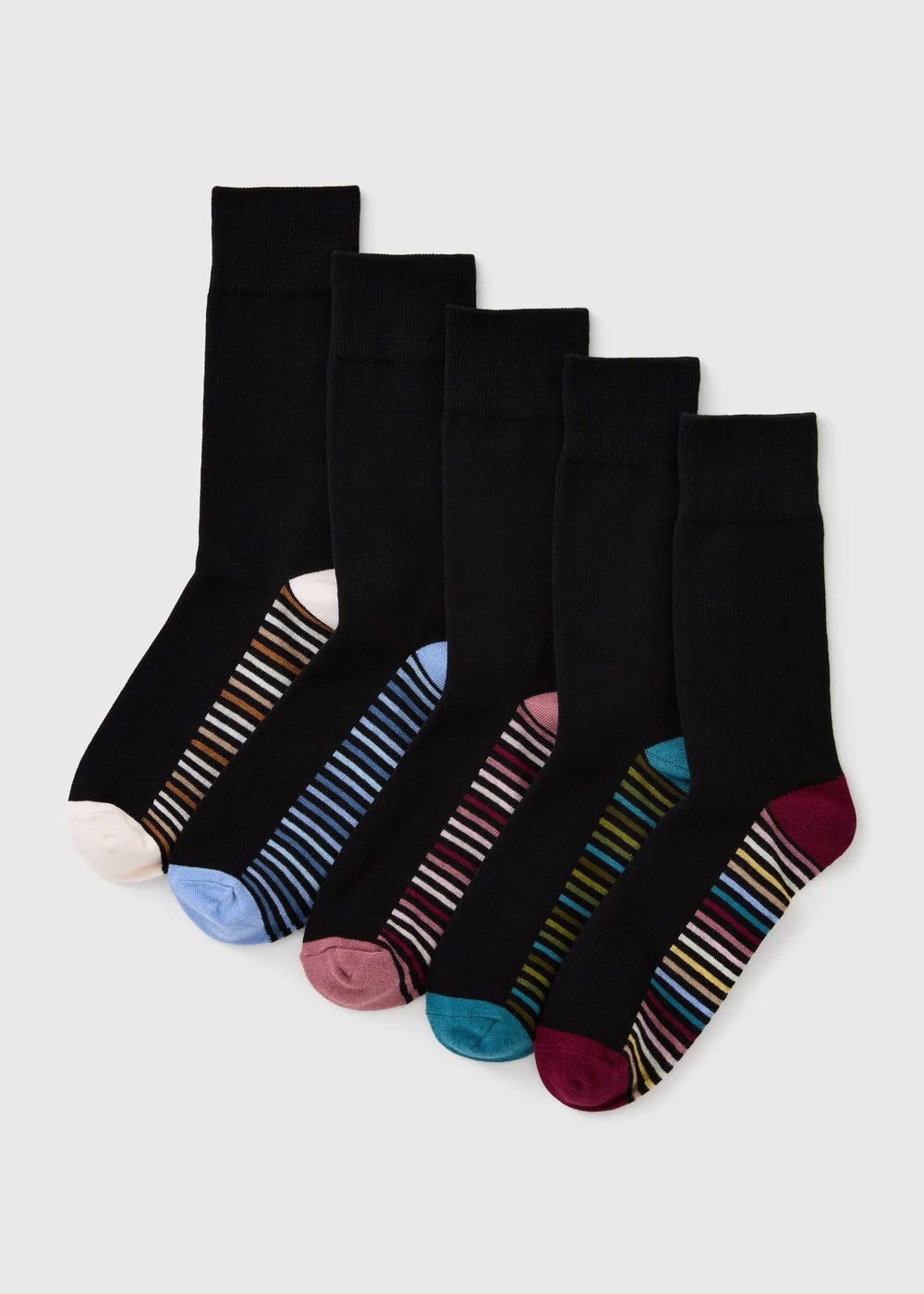 5 Pack Black Stripe Footbed Ankle Socks - 6-8.5 Image 1