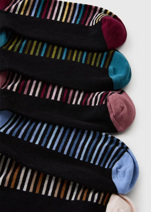 5 Pack Black Stripe Footbed Ankle Socks - 6-8.5 Image 2