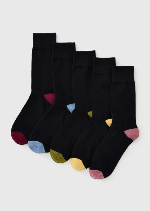 5 Pack Black Heel & Toe Ankle Socks - 6-8.5 Image 1
