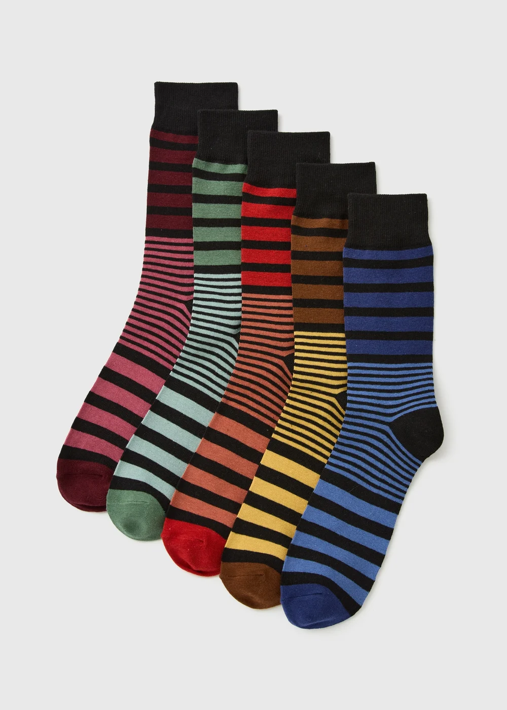 5 Pack Multicoloured Stripe Socks - 6-8.5 Image 1