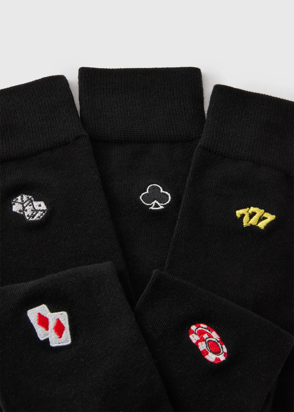 5 Pack Black Casino Embroidered Ankle Socks - 6-8.5 Image 2