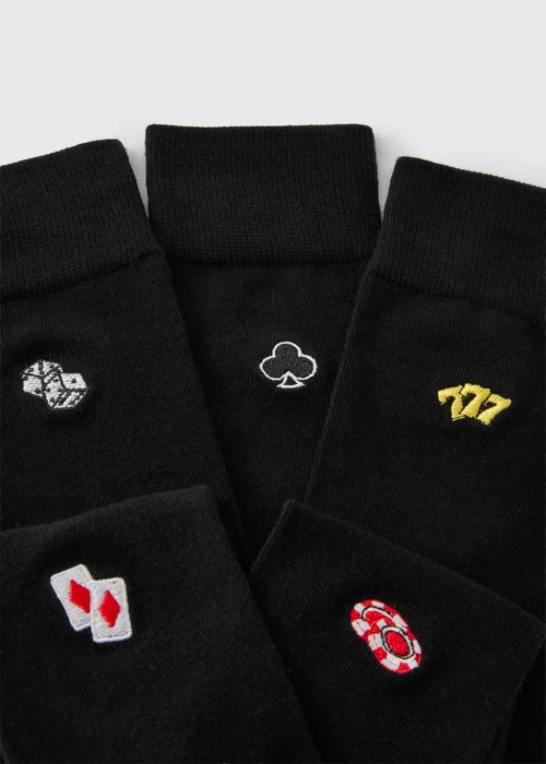 5 Pack Black Casino Embroidered Ankle Socks - 6-8.5 Image 2