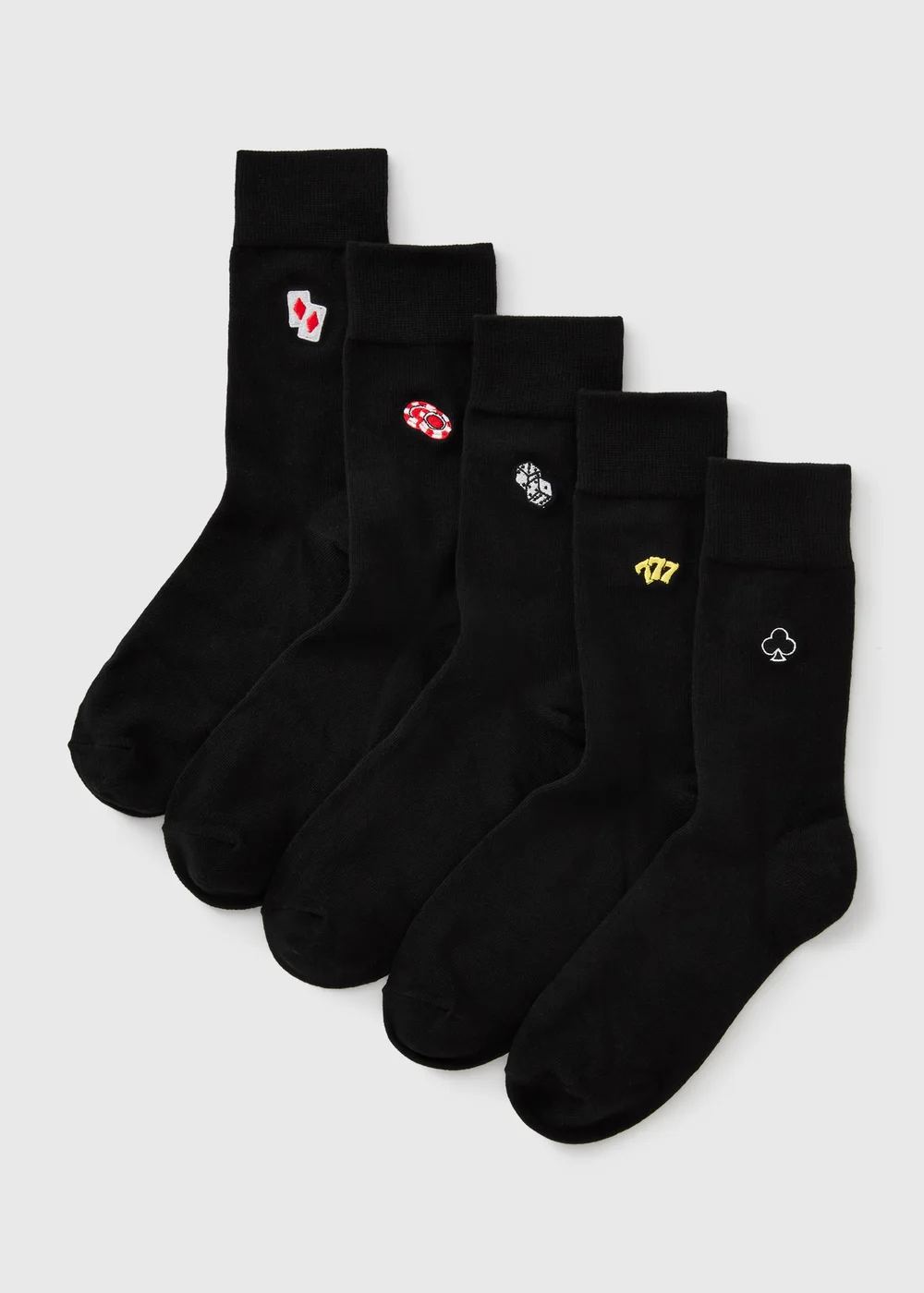 5 Pack Black Casino Embroidered Ankle Socks - 6-8.5 Image 1