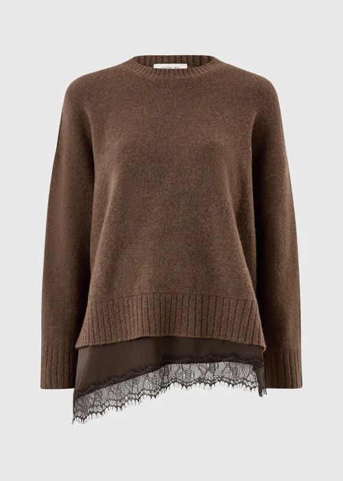 Chocolate Brown Lace Hem Knitted Jumper - XS Image 5