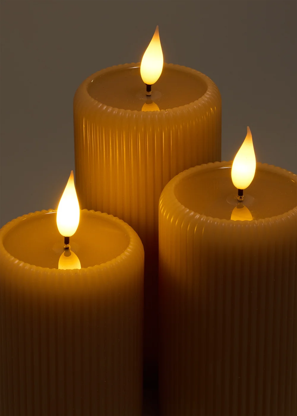 3 Pack Neutral Ribbed LED Candles Image 2