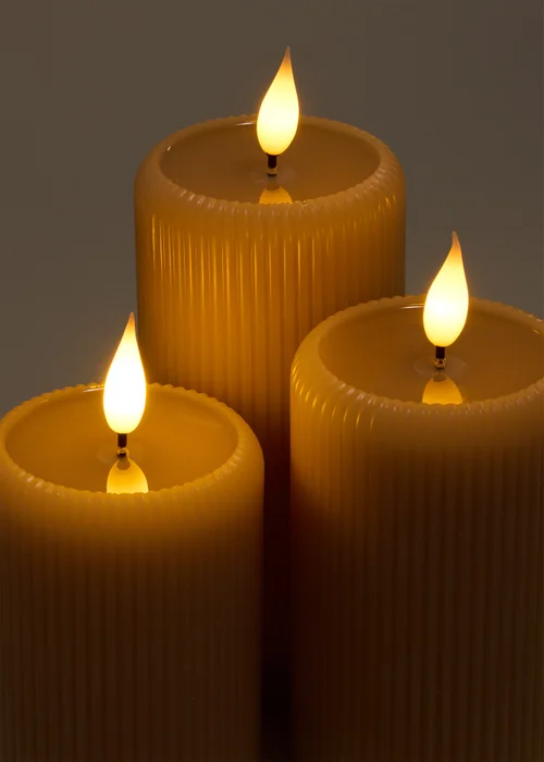 3 Pack Neutral Ribbed LED Candles Image 2
