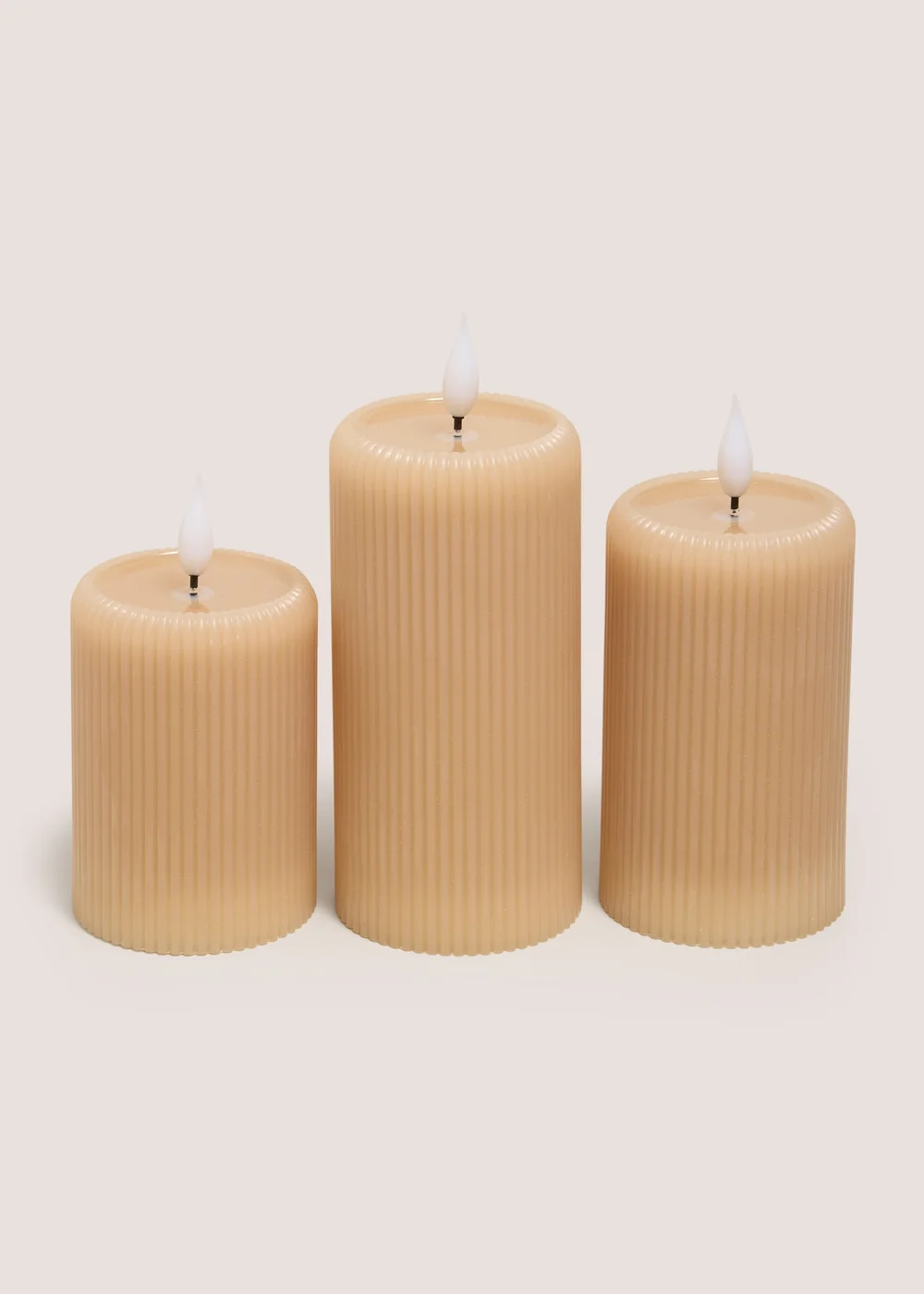 3 Pack Neutral Ribbed LED Candles Image 1