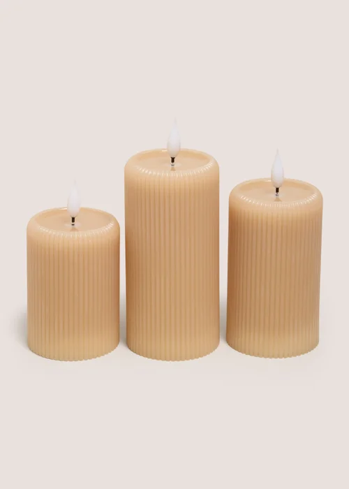 3 Pack Neutral Ribbed LED Candles Image 1