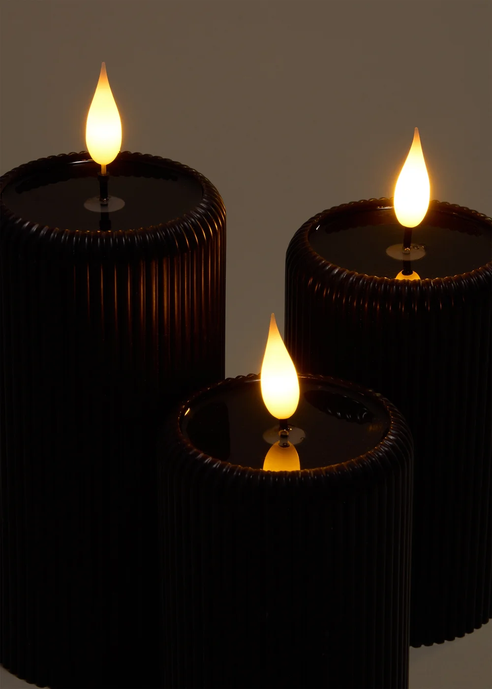 3 Pack Black Ribbed LED Candles Image 2