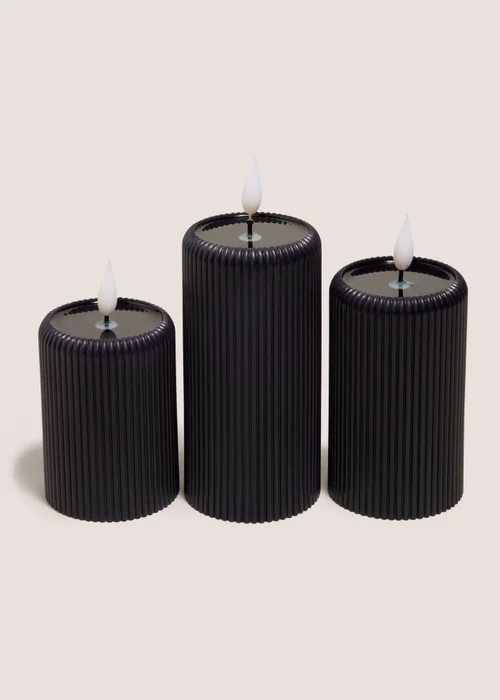 3 Pack Black Ribbed LED Candles Image 1