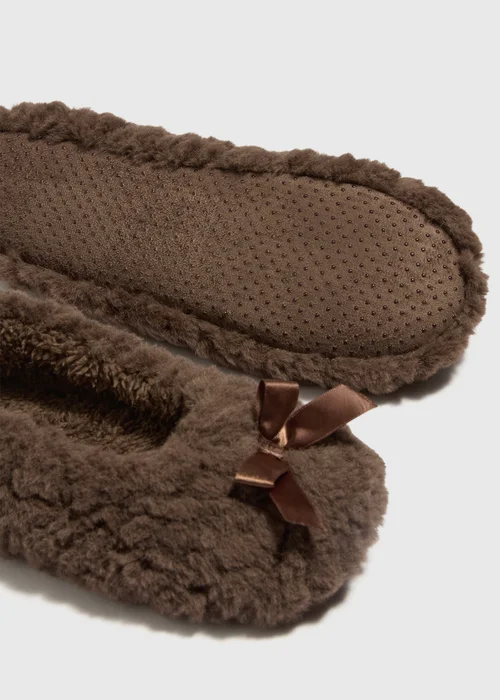 Chocolate Brown Fluffy Ballet Slippers - 3 Image 2