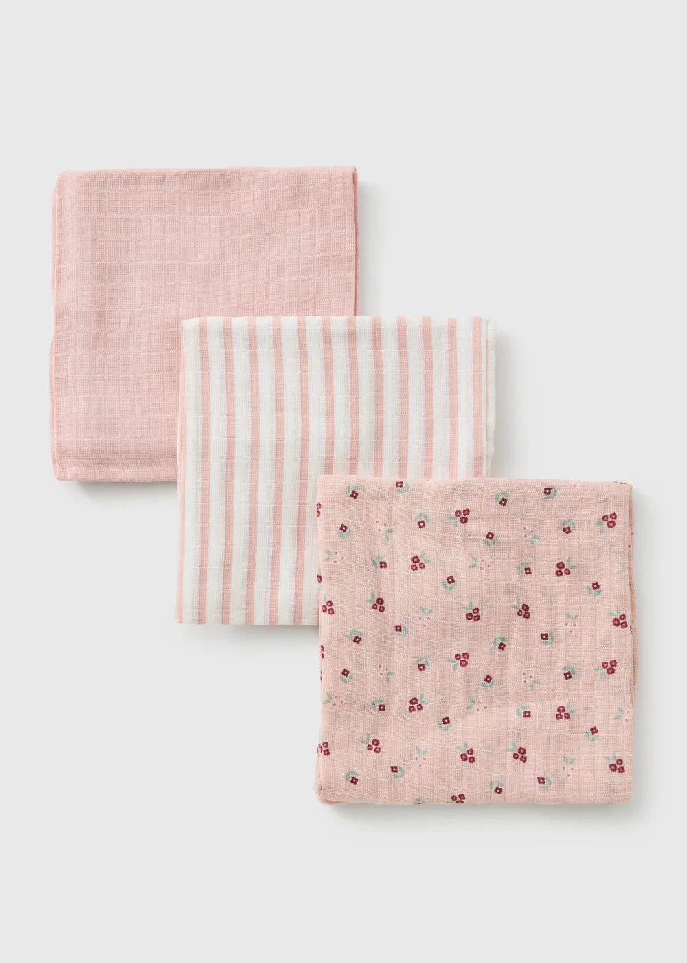 3 Pack Baby Pink Floral Muslin Cloths - One Size Image 2