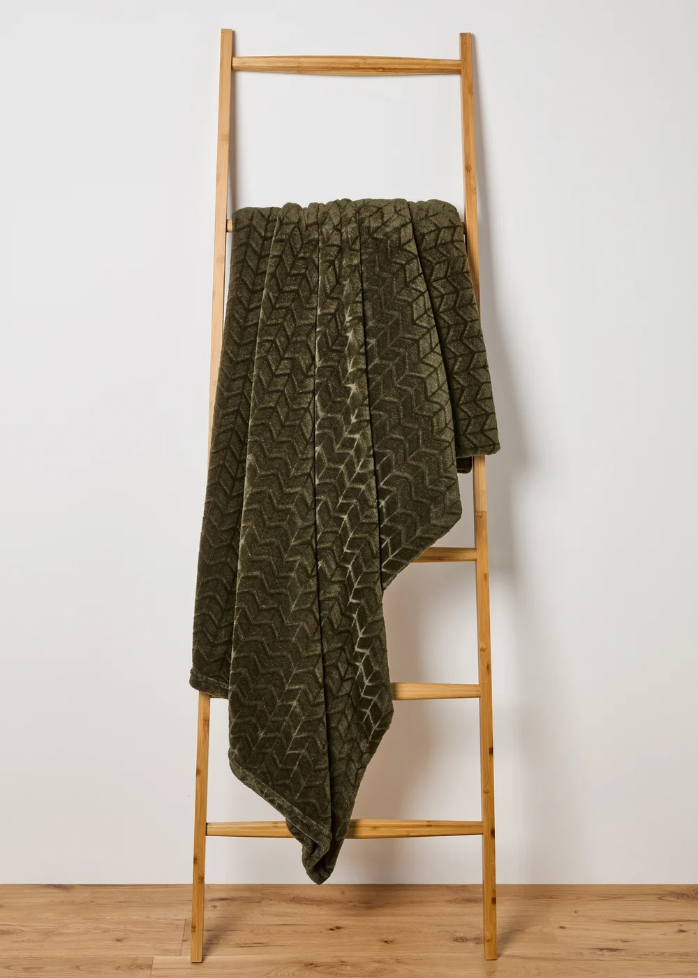 Olive Chevron Embossed Fleece Throw Image 1