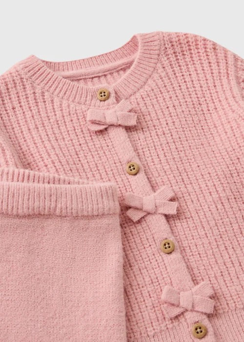 Baby Pink Bow Knitted Top & Trouser Set (0-23mths) - Up to 1 Month Image 2