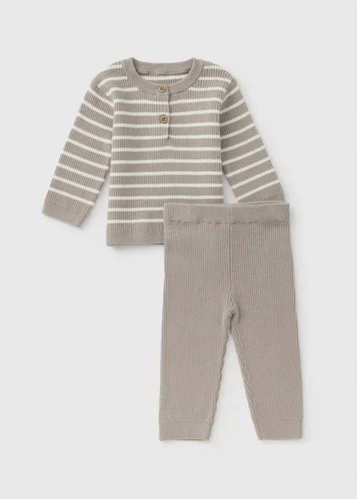 Baby Brown Knitted Stripe Top & Trouser Set (0-23mths) - Up to 1 Month Image 1