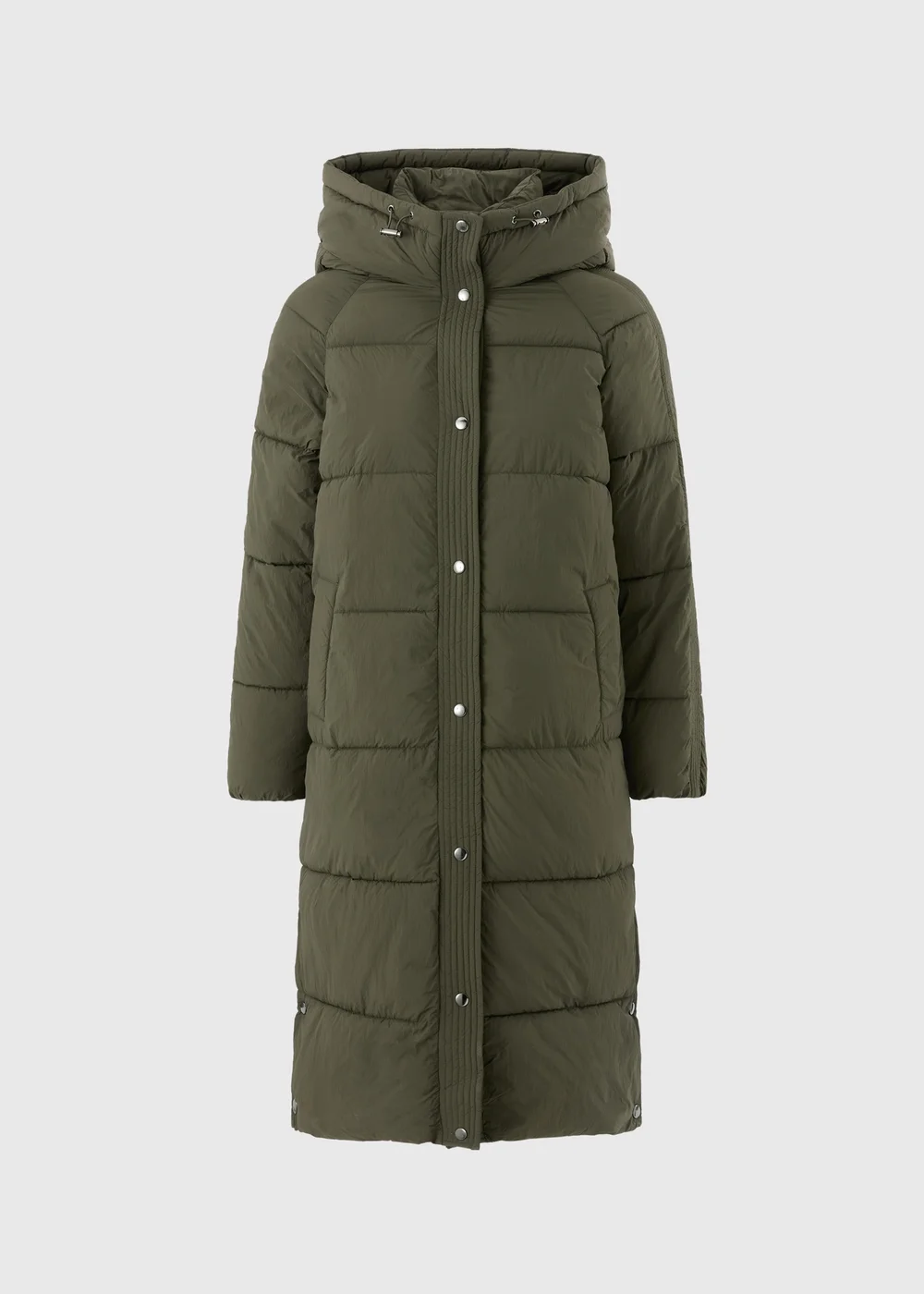 Olive Long Padded Hooded Coat - S Image 1