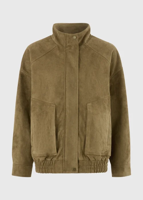 Khaki Suedette Funnel Neck Bomber Jacket - 8 Image 5