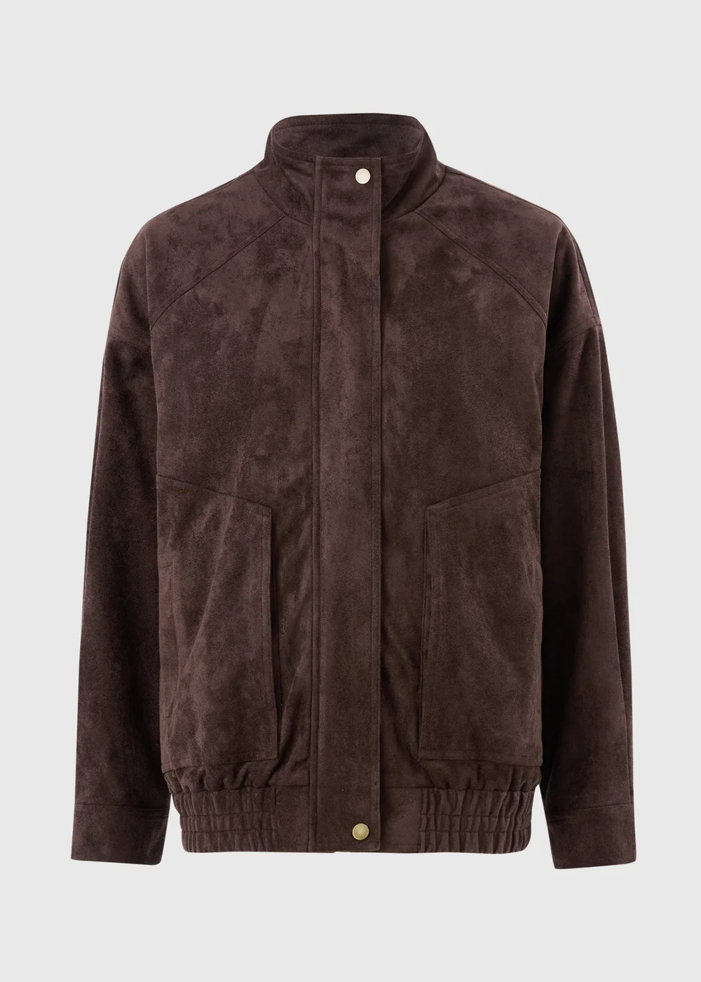 Chocolate Brown Suedette Funnel Neck Bomber Jacket - 8 Image 5