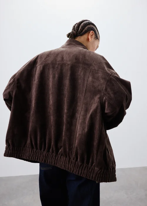 Chocolate Brown Suedette Funnel Neck Bomber Jacket - 8 Image 4