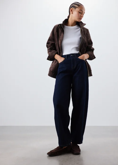 Chocolate Brown Suedette Funnel Neck Bomber Jacket - 8 Image 2