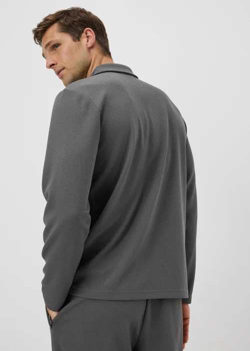 Dark Grey Jacquard Smart Long Sleeve Co Ord Polo Shirt - S Image 2