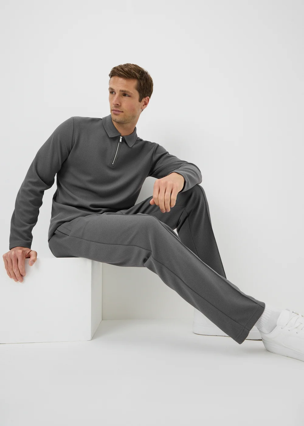 Dark Grey Jacquard Smart Co Ord Jogging Bottoms - XS Image 1