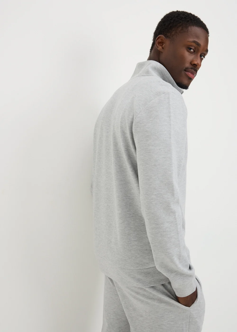 Grey Marl Pique Half Zip Co Ord Jumper - S Image 2
