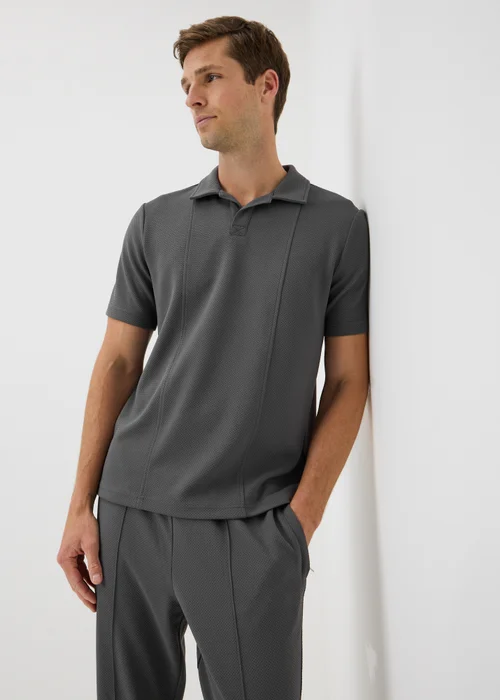 Dark Grey Jacquard Smart Co Ord Polo Shirt - XS Image 2