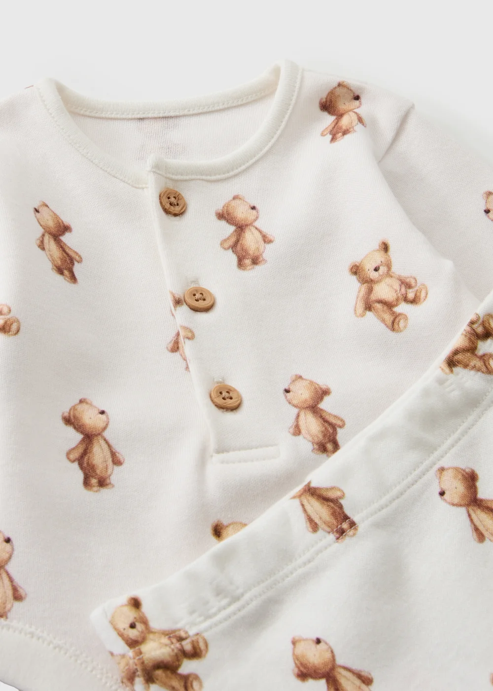 Baby Cream Patch Teddy Print Bodysuit & Trouser Set (0-18mths) - First Size Image 2