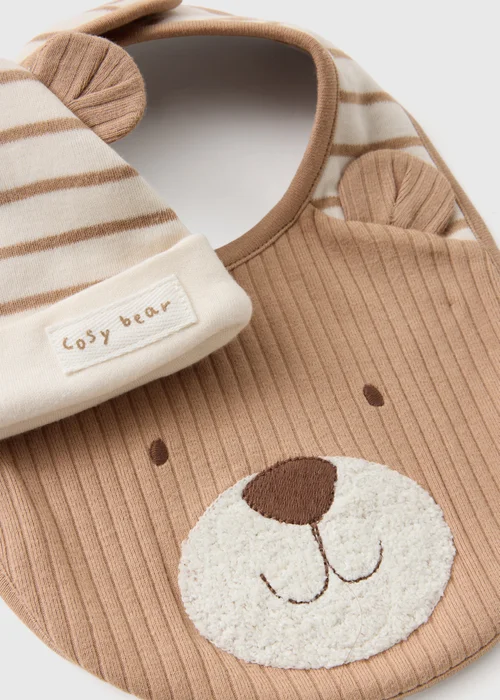 Baby Beige Bear Hat & Bib Set (0-6mths) - 0-3 months Image 2