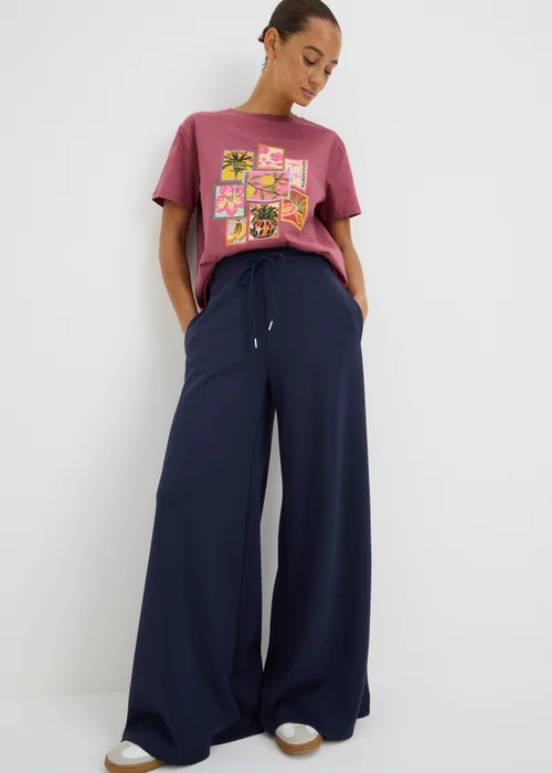 Navy Scuba Wide Leg Co Ord Trousers - 26/L29 Image 1