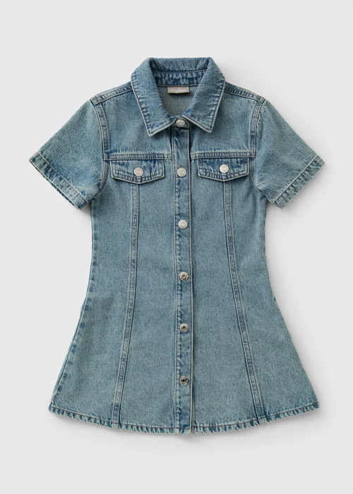 Girls Blue Short Sleeve Denim Dress (7-15yrs) - 12 Yrs Image 1