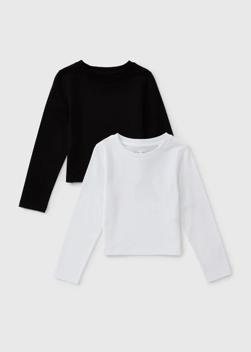 2 Pack Girls Black & White Long Sleeve T-Shirts (7-15yrs) - 7 Yrs Image 1