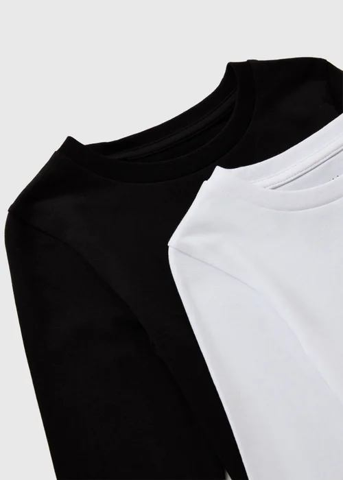 2 Pack Girls Black & White Long Sleeve T-Shirts (7-15yrs) - 7 Yrs Image 2