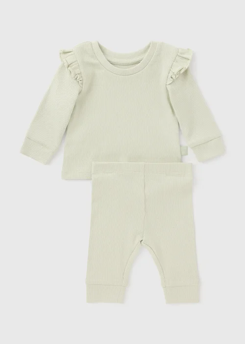 Baby Green Ribbed Top & Legging Set (0-23mths) - Up to 1 Month Image 1
