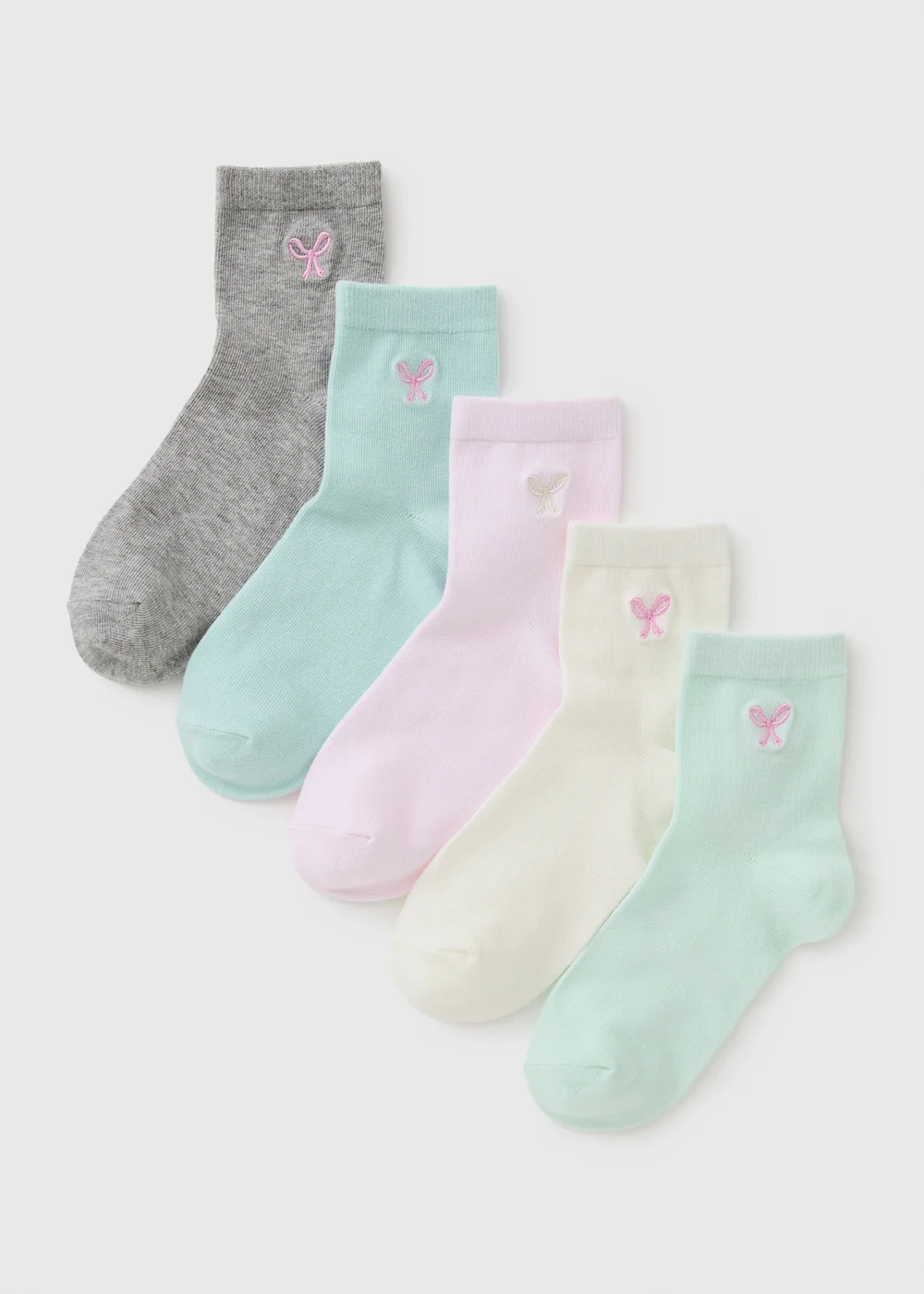5 Pack Girls Pastel Bow Ankle Socks (Younger 6-Older 6.5) - 6-8.5 Image 1