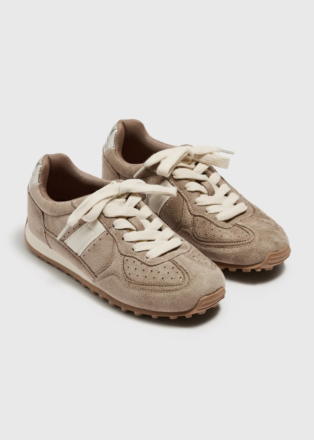 Beige Suede Retro Trainers - 3 Image 1