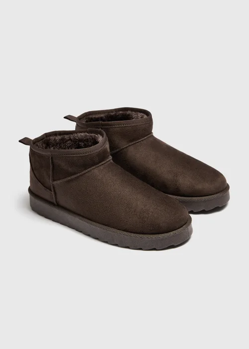 Chocolate Brown Faux Suede Mini Snug Boots - 3 Image 1