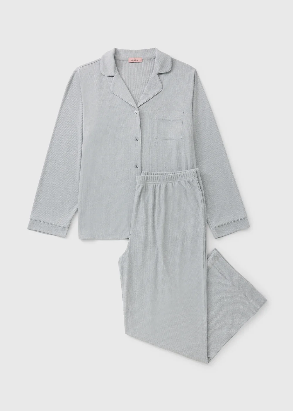 Grey Ribbed Button Up Pyjama Set - XS Image 3