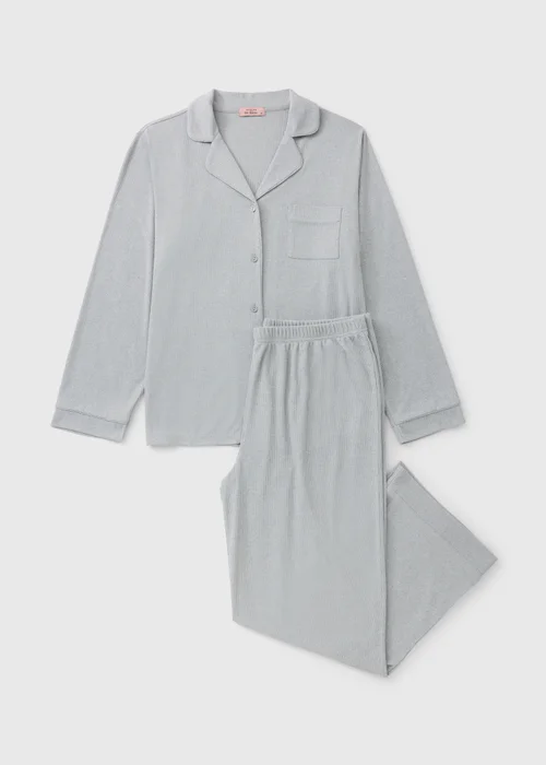 Grey Ribbed Button Up Pyjama Set - XS Image 3