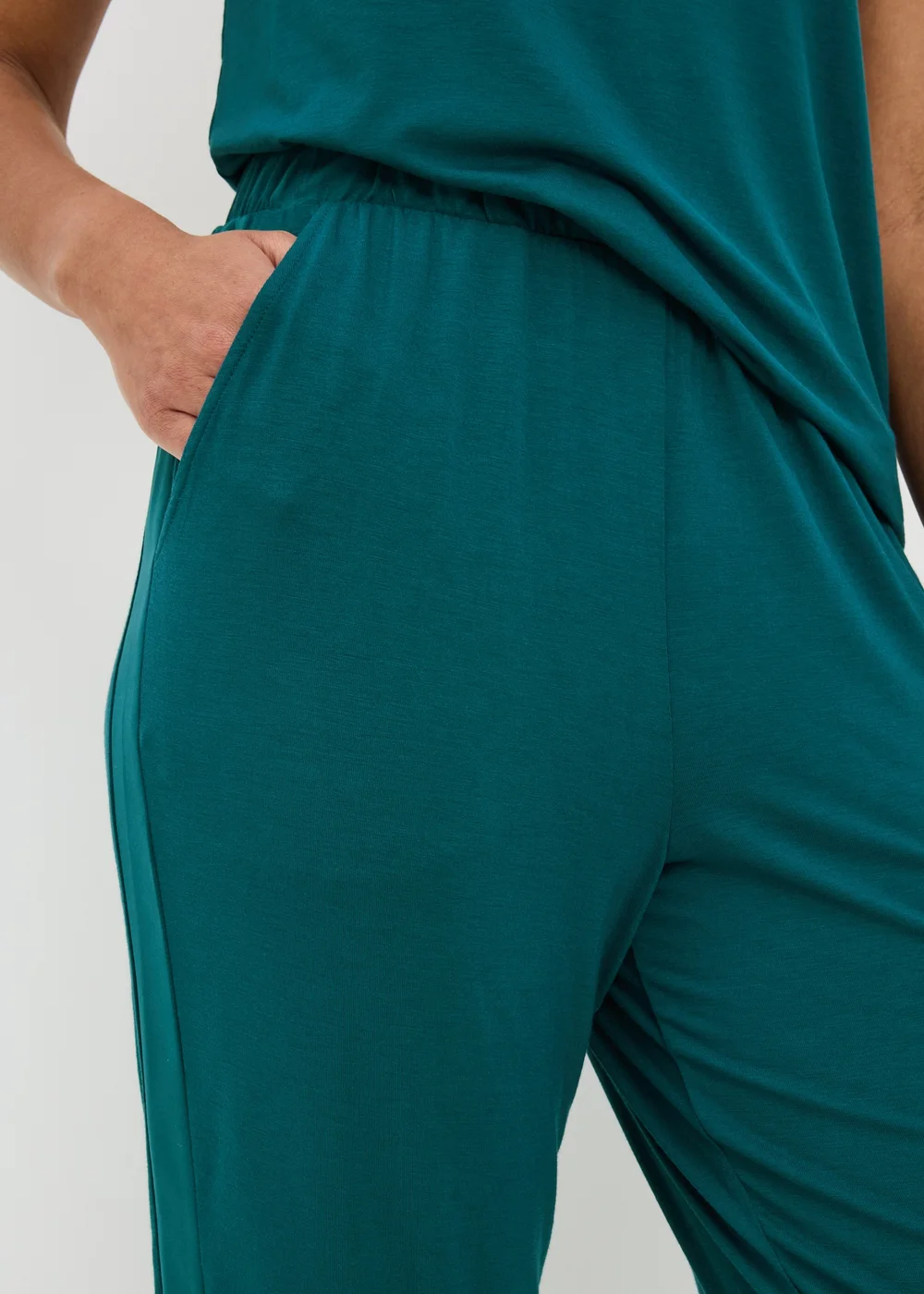 Teal Satin Cuffed Pyjama Jogging Bottoms - XS Image 2